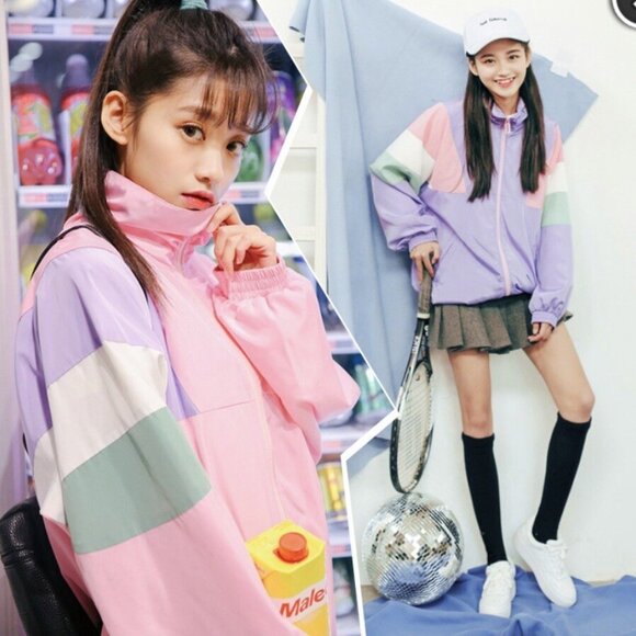 Aiaiwan 90s Pastel Colorblock Windbreaker Women's Small Pink - Picture 8 of 8